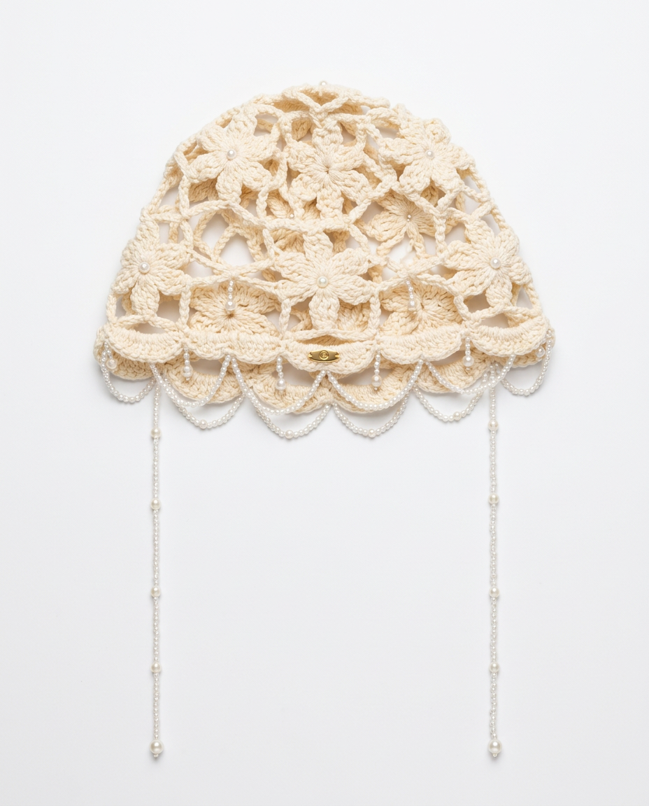 Gorrito de crochet con perlas Eia Jewelry